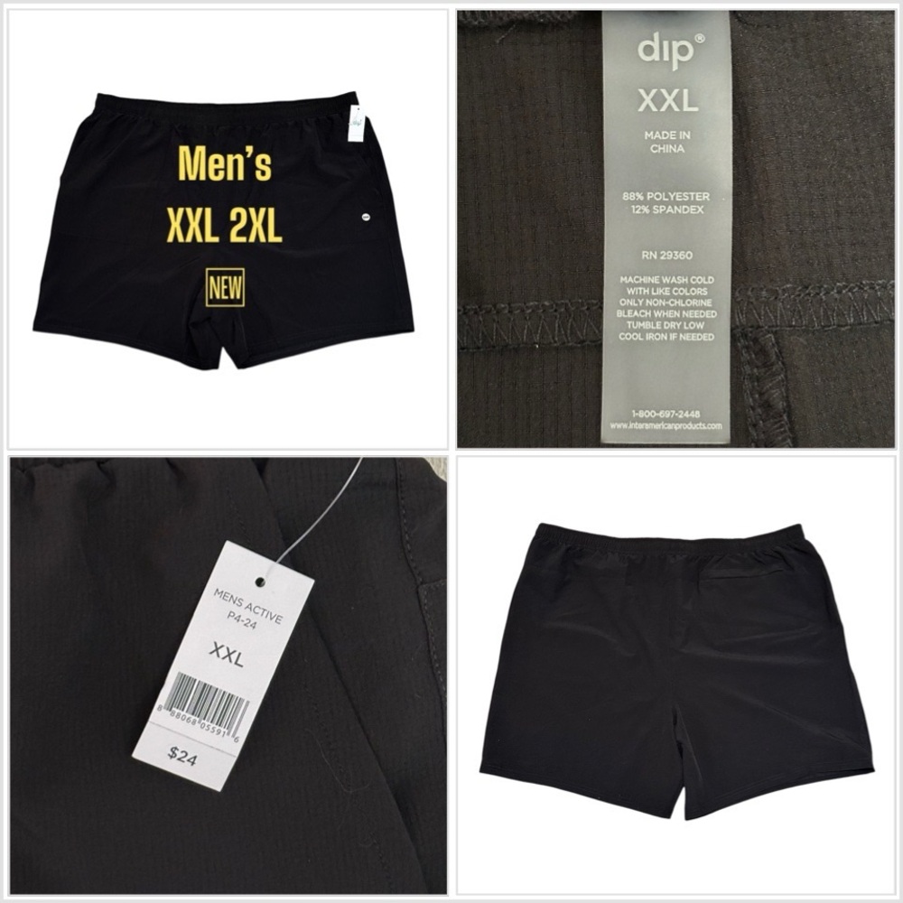 Men’s Dip XXL 2XL 2X Shorts Black Activewear Training Drawstring Stretch NWT